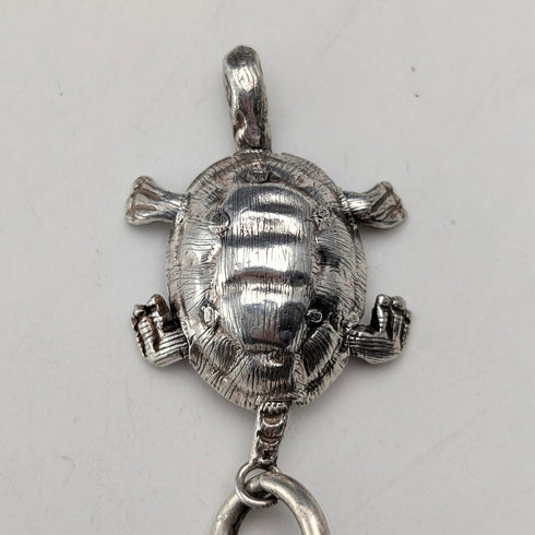 Circa 1900 British antique sterling silver super thick Albert chain 71g turtle charm fob